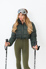 Karmin Khaki crop puffer coat