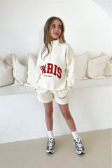 Mini Paris ecru printed 3/4 zip sweater