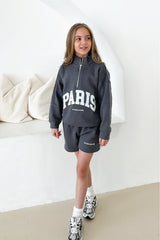 Mini Paris steel grey printed 3/4 zip sweater