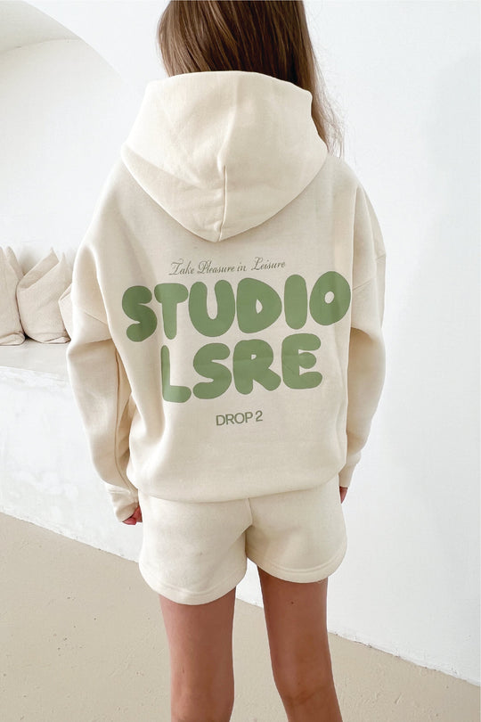 Mini studio leisure ecru and sage bubble printed hoodie