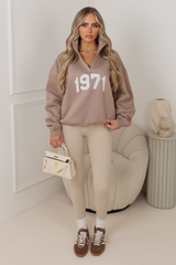 1971 mocha printed 3/4 zip sweater legging set