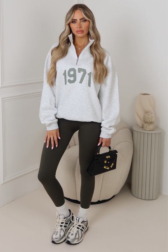 1971 light marl printed 3/4 zip sweater legging set