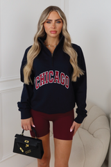 Chicago blue & burgundy embroidered 3/4 zip sweater