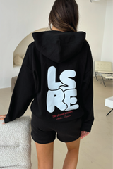 LSRE bubble black printed premium relaxed hoodie