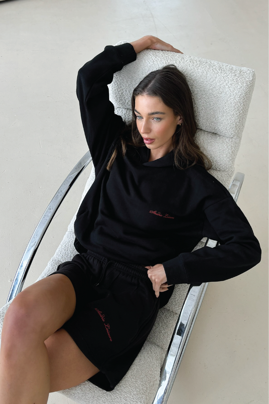 LSRE bubble black printed premium relaxed hoodie