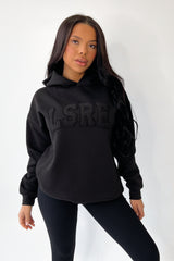 LSRE black embroidered applique premium relaxed hoodie