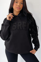 LSRE black embroidered applique premium relaxed hoodie