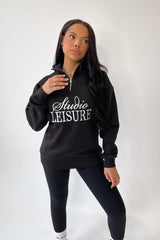 Studio Leisure black embroidered premium 3/4 zip sweater