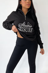 Studio Leisure black embroidered premium 3/4 zip sweater