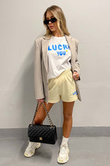 Lucky you blue & cream printed short co-ord Co Ord