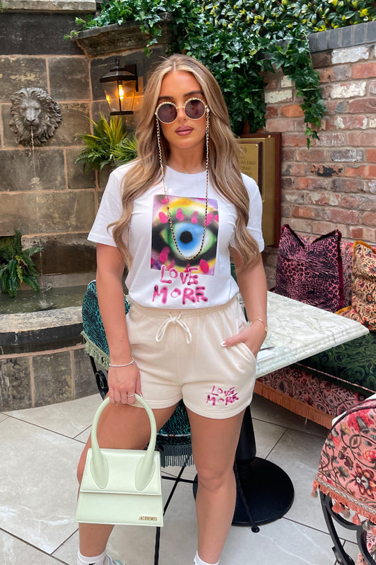 Love more White & Ecru Printed short loungewear set