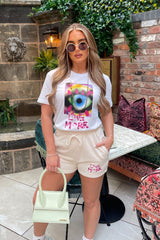 Love More White & Ecru Printed Short Loungewear Set Loungewear