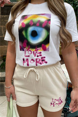 Love More White & Ecru Printed Short Loungewear Set Loungewear