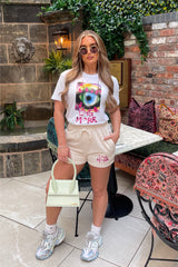 Love More White & Ecru Printed Short Loungewear Set Loungewear