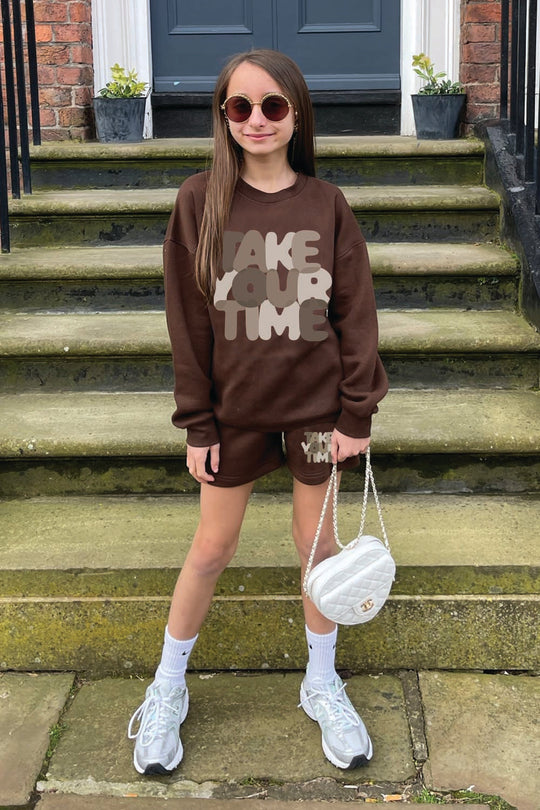 Mini chocolate take your time sweater short coord