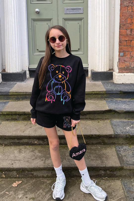 Mini black teddy drip sweater short coord