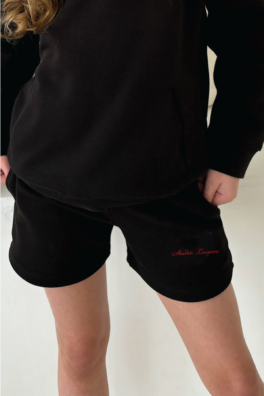 Mini Studio leisure red and black cursive  printed shorts