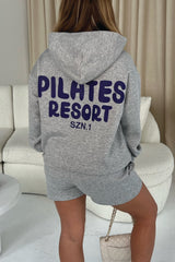 Pilates Resort Szn 1 Melange Grey Premium Hoodie Short Loungewear Set
