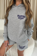 Pilates Resort Szn 1 Melange Grey Premium Hoodie Short Loungewear Set