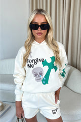 Forgive me ecru premium hooded short loungewear set