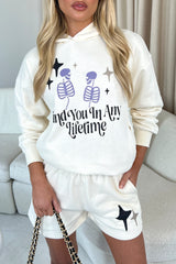 any lifetime ecru premium hooded short loungewear set