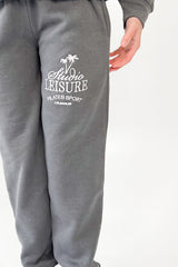 Studio Leisure palm tree steel grey embroidered relaxed jogger