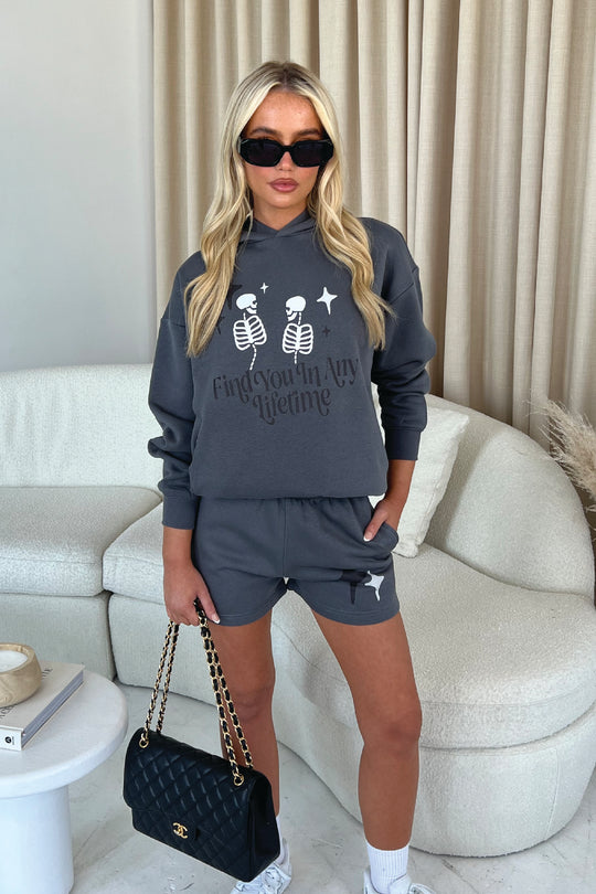 any lifetime steel grey premium hooded short loungewear set