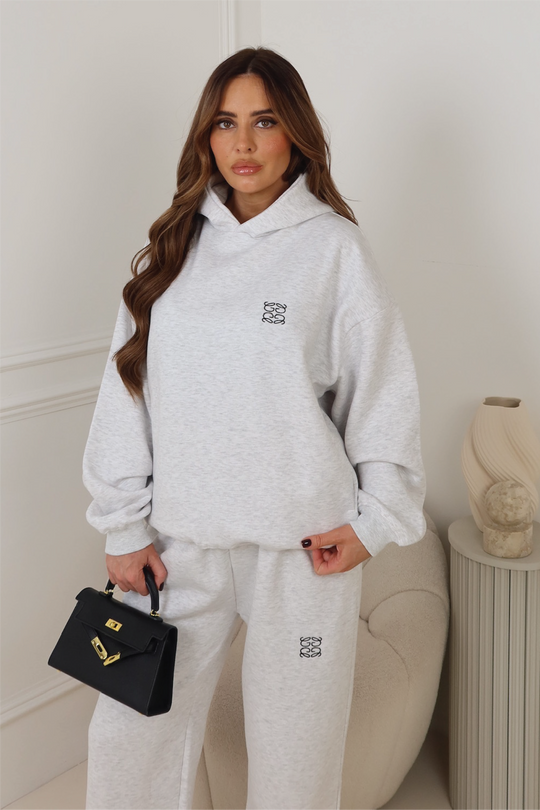 GEGE EMBROIDERED MARL GREY PREMIUM ESSENTIAL RELAXED HOODIE