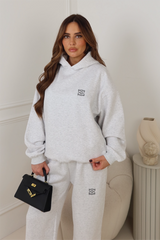 GEGE EMBROIDERED MARL GREY PREMIUM ESSENTIAL RELAXED HOODIE