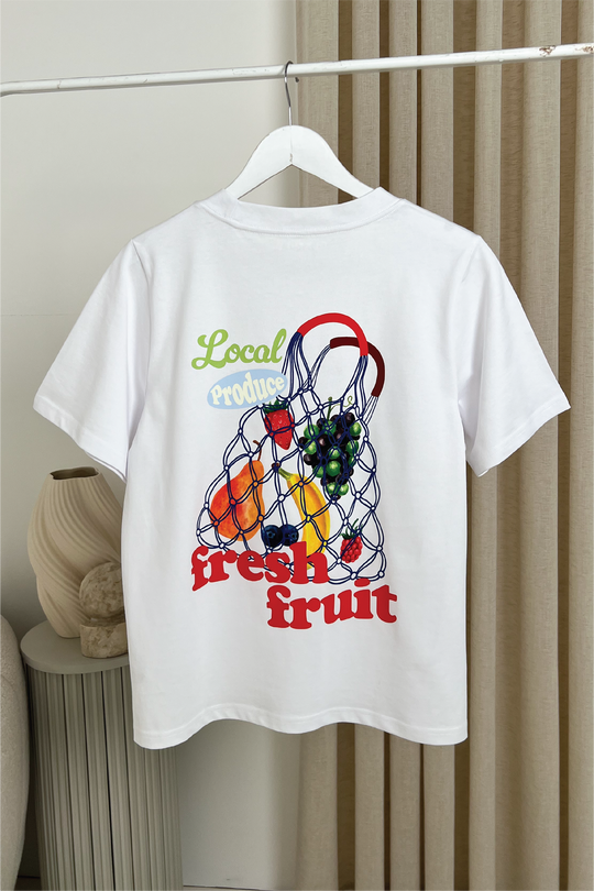 Fresh fruit white front & back printed heavyweight oversized t-shirt