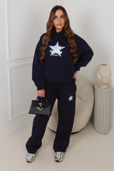 SL STAR NAVY PRINTED HOODIE AND STRAIGHT LEG LOUNGEWEAR