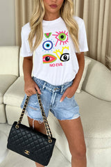NO EVIL White printed tee