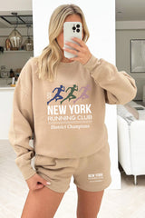 Running Club Stone Sweater Short Loungewear Set Loungewear