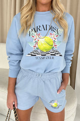 Paradise Club Baby Blue Premium Sweater Short Loungewear Set