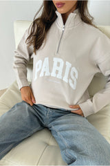 Studio leisure Paris bone embroidered premium 3/4 zip sweater