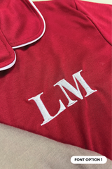 PERSONALISED EMBROIDERED PREMIUM JERSEY BURGUNDY CLASSIC PIPING PYJAMA SET