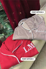 PERSONALISED EMBROIDERED PREMIUM JERSEY BURGUNDY CLASSIC PIPING PYJAMA SET