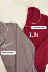 PERSONALISED EMBROIDERED PREMIUM JERSEY RED CLASSIC PIPING PYJAMA SET