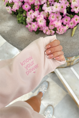 SELF LOVE SOCIETY PINK EMBROIDERED 3/4 ZIP HANNAH BRIGGS