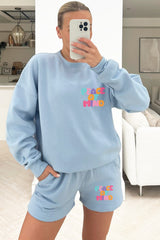 Peace Of Mind Baby Blue Sweater Short Loungewear Set Loungewear