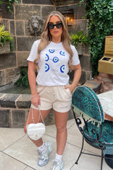 Protect Me White & Ecru Printed Short Loungewear Set Loungewear