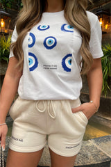 Protect Me White & Ecru Printed Short Loungewear Set Loungewear