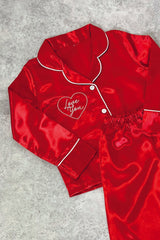Mini Love you red satin embroidered pyjamas
