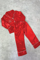 Mini Love you red satin embroidered pyjamas