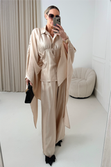 ROSALINA CHAMPAGNE CAPE TOP AND MATCHING DRAWSTRING TROUSERS CO ORD TWO PIECE SET