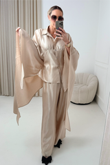 ROSALINA CHAMPAGNE CAPE TOP AND MATCHING DRAWSTRING TROUSERS CO ORD TWO PIECE SET