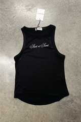 Short n Sweet black & pink embroidered ribbed vest