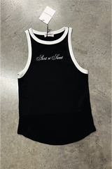 Short n Sweet black embroidered ribbed vest