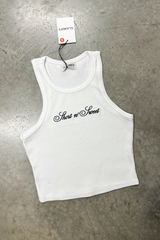 Short n Sweet white embroidered ribbed vest