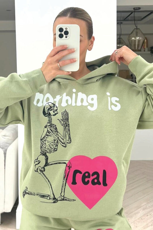 Nothing is real sage printed hoodie premium essentials